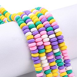 Handmade Polymer Clay Beads Strands, for DIY Jewelry Crafts Supplies, Flat Round, Colorful, 6~7x3mm, Hole: 1.5mm, about 113~116pcs/strand, 15.55 inch~16.14 inch(39.5~41cm)(X-CLAY-N008-008L)