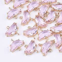 Transparent Glass Links connectors, with Brass Findings, Faceted, Half Round, Light Gold, Pearl Pink, 14x16x5mm, Hole: 1.2mm(X-GLAA-T007-16E)