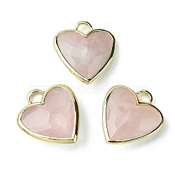 Natural Rose Quartz Pendants, Faceted Heart Charms, with Rack Plating Light Gold Plated Brass Edge, 23x20x7mm, Hole: 4x4mm(G-O204-01E)