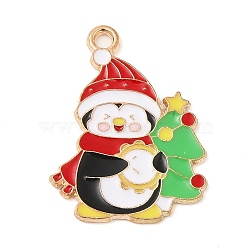 Christmas Theme Alloy Enamel Pendants, Light Gold, Penguin, 25x19x1mm, Hole: 1.8mm(ENAM-C016-02D)