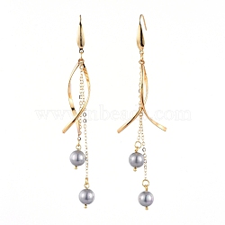 Shell Pearl Dangle Earrings, with 304 Stainless Steel Pendants, 316 Surgical Stainless Steel Earring Hooks, Brass Cable Chains and Cardboard Packing Box, Gray, 98mm, Pin: 0.8mm(EJEW-JE03905-04)
