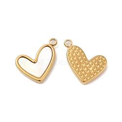 Ion Plating(IP) 304 Stainless Steel Charms, with White Shell, Heart Charm, Real 14K Gold Plated, 8x11x2mm, Hole: 1mm(STAS-Q215-36G)