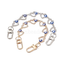 Alloy Enamel Heart with Evil Eye Link Chain Bag Extender Chains, with Alloy Swivel Clasps, Platinum & Light Gold, 22.5cm, 2pcs/set(AJEW-BA00104)