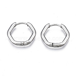 Tarnish Resistant 201 Stainless Steel Hexagon Hoop Earrings, Hinged Earrings for Women, with 304 Stainless Steel Pins, Stainless Steel Color, 15.5x17x2.5mm, Pin: 0.7mm(STAS-S103-30P)