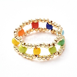 Glass Seed Beads Rings for Teen Girl Women, Brass Finger Rings, Colorful, US Size 9(18.9mm)(RJEW-TA00009)