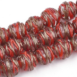 Handmade Gold Sand Lampwork Beads, Round, Red, 13~14x13~14mm, Hole: 1~2mm(X-LAMP-T006-03E)
