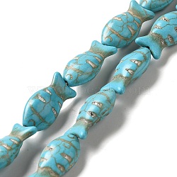 Synthetic Turquoise Dyed Beads Strands, Fish, Turquoise, 23~24x12x7.5mm, Hole: 1mm, about 17pcs/strand, 14.96''(38cm)(X-G-E594-18)