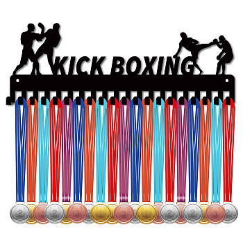 Iron Medal Holder Frame, Medals Display Hanger Rack, 20 Hooks, with Screws, Kick Boxing, Sports, 142x400mm, Hole: 5mm