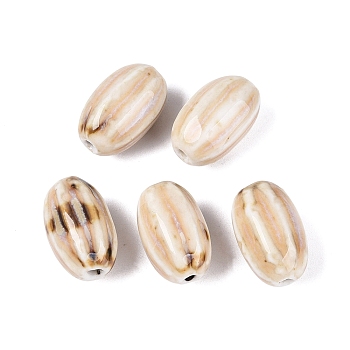Vintage Handmade Porcelain Beads, Barrel Shape, Antique Style Glazed Ceramic Beads, Moccasin, 12~15x19~21mm, Hole: 2~3mm