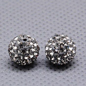 Czech Glass Rhinestones Beads, Polymer Clay Inside, Half Drilled Round Beads, 215_Black Diamond, PP9(1.5.~1.6mm), 8mm, Hole: 1mm