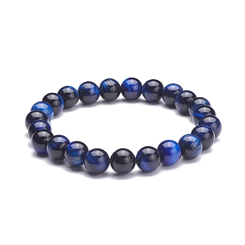 8.5mm Round Dyed Natural Tiger Eye Beads Stretch Bracelet for Girl Women, Prussian Blue, Inner Diameter: 2 inch(5.2cm), Beads: 8.5mm