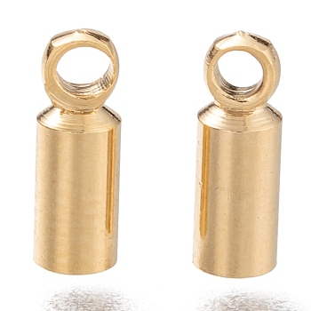 Brass Cord Ends, Long-Lasting Plated, Real 24K Gold Plated, 8x2.5mm, Hole: 1.5mm, Inner Diameter: 2mm