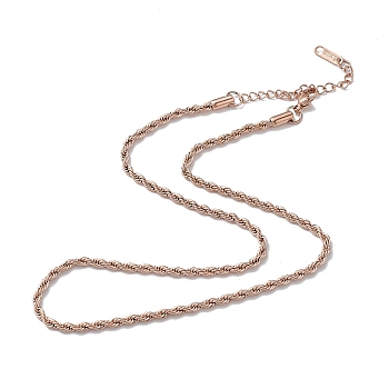 Ion Plating(IP) 304 Stainless Steel Rope Chain Necklace for Men Women, Rose Gold, 15.98 inch(40.6cm)