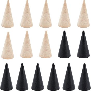 16 Pcs 2 Style Wooden Ring Displays, Cone Shaped Finger Ring Display Stands, Mixed Color, 2.5~5.05x2.5~4.95cm, 8pcs/style