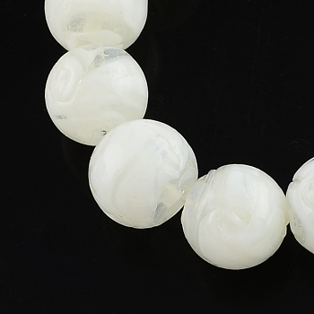 Handmade Lampwork Beads, Round, White, 14mm, Hole: 1~2mm