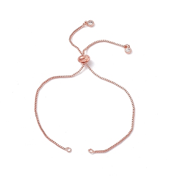 Brass Box Chains Slider Bracelet Makings, with Crystal Rhinestone Chains Tab, Rose Gold, 9-7/8 inch(25.2cm), Hole: 1.8mm