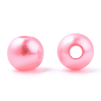 Spray Painted ABS Plastic Imitation Pearl Beads, Round, Pink, 8x9.5mm, Hole: 1.8mm, about 2080 pcs/500g