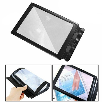 3X PVC Magnifiers, with PU Frame, Magnifying Sheet, for Elderly and People with Low Vision Reading Small Patterns, Maps and Books, Rectangle, Black, 315x195x1mm