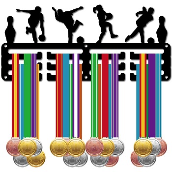 Sports Theme Iron Medal Hanger Holder Display Wall Rack, 3-Line, with Screws, Bowling, Sports, 130x290mm, Hole: 5mm