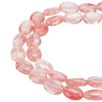 1 Strand Cherry Quartz Glass Beads Strands, Flat Oval, 13.5x9.5~10x5.5mm, Hole: 1mm, about 27~28pcs/strand, 14.49~15.47''(36.8~39.3cm)