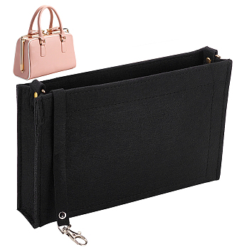 Non-Woven Frabic Handbags, Felt Shoulder Bags, with Iron Clasps, Rectangle, Black, 15.5x24x5cm