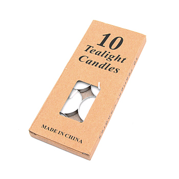 Flat Round Paraffin Candles, with Aluminum Smokeless Candles, with Holder, Decorations for Wedding, Birthday Party, White, 35x9mm, 10pcs/box
