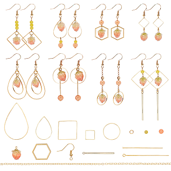 SUNNYCLUE DIY Flower Earring Making Kits, Including Handmade Natural Real Flower Dried Pendants, Natural Malaysia Jade & Glass Beads, Brass Earring Hooks & Cable Chains & Linking Rings, Golden, 18x20x1mm, 2pcs/box