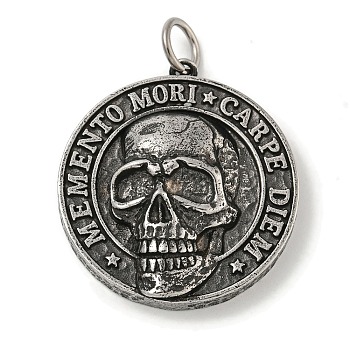 316 Surgical Stainless Steel Pendants, Skull, Antique Silver, 41x38x6mm, Hole: 7mm