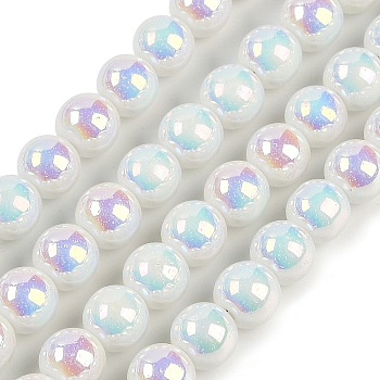 Baking Paint Electroplate Glass Beads Strands, AB Color Plated, Round, White, 8.5mm, Hole: 1.5mm, about 95pcs/strand, 29.53''(75cm)