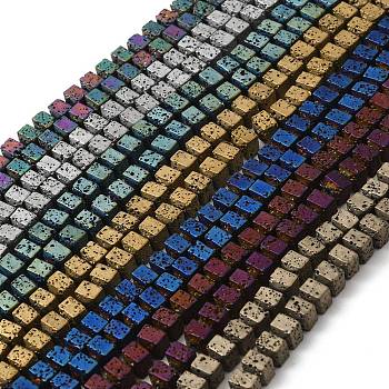 Electroplated Natural Lava Rock Beads Strands, Rectangle, Mixed Color, 6x6.5x6.5mm, Hole: 1mm, about 68pcs/strand, 16.54''~16.93''(42~43cm)