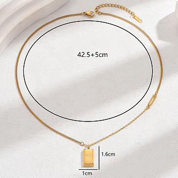 Elegant Stainless Steel Rectangle Necklace for Women, Versatile Daily Accessory, Real 18K Gold Plated, 16.73 inch(42.5cm)