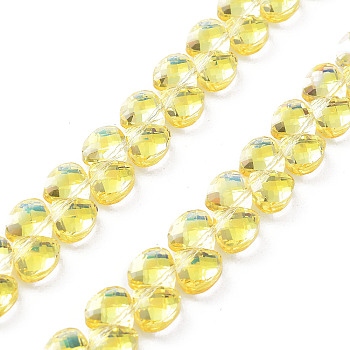 Electroplate Glass Beads Strands, Faceted, Full Plated, Yellow, 9x10x5mm, Hole: 1mm, about 100pcs/strand, 23.62''(60cm)