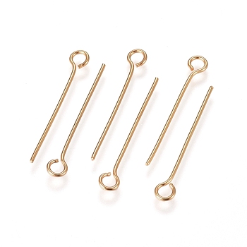 304 Stainless Steel Eye Pins, Golden, 22x0.6mm, Hole: 2mm