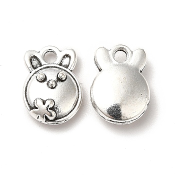 Tibetan Style Alloy Charms, Rabbit with Flower Charms for Easter, Antique Silver, 13x9.5x4mm, Hole: 1.8mm, about 714pcs/1000g
