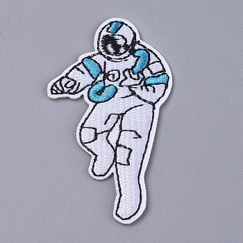 Computerized Embroidery Cloth Iron On/Sew On Patches, Costume Accessories, Spaceman, Sky Blue, 64x37x1mm