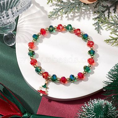 Christmas Theme Glass Beaded Stretch Bracelets(BJEW-TA00540)-2