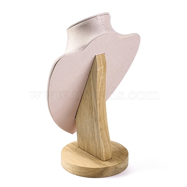 Bust Shaped Microfiber & Wood Jewelry Necklace & Earrings Display Stands(NDIS-H042-01B-03)-2