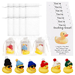 24 Sets Plastic Duck Display Decotation, with Glasses & Polyester Fiber Hat, 24Pcs Organza Gift Bags & 24Pcs Duck Paper Thank You Greeting Cards, for Wedding Party Decotations, Mixed Color, 53x50x38mm(DJEW-PH0002-19)