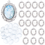 DIY Oval Pendant Making Kit, Inclduing 304 Stainless Steel Pendant Cabochon Settings, Oval Glass Cabochons, Stainless Steel Color, 28x20.5x1mm, Hole: 1.6mm(DIY-BBC0003-09)