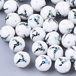 Christmas Opaque Glass Beads, Round with Electroplate Elk Christmas Reindeer/Stag Pattern, Green Plated, 10mm, Hole: 1.2mm(X-EGLA-R113-03E)