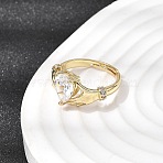 Brass Micro Pave Cubic Zirconia Rings for Women, Claddagh Adjustable Rings, Golden, 10.5x21.5mm,US Size 7 3/4(17.9mm)(RJEW-K312-04G)