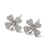 Brass with Clear Cubic Zirconia Stud Earrings, Flower, Platinum, 11x12mm(EJEW-B035-16P)