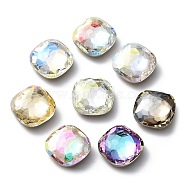 Glass Rhinestone Cabochons, Flat Back & Back Plated, Faceted, Square, Mixed Color, 10x10mm(RGLA-P035-03A-M)