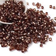 Glass Seed Beads, Silver Lined, Square, Coconut Brown, 3~4x3x3mm, Hole: 1.2mm, about 6300pcs/pound(SEED-M011-01A-08)