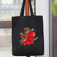 DIY Pomegranate Pattern Tote Bag Embroidery Kit, including Embroidery Needles & Thread, Cotton Fabric, Plastic Embroidery Hoop, Black, 390x340mm(PW22121380549)