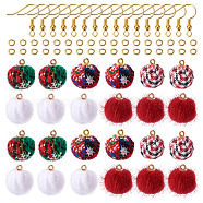 DIY Christmas Style Earring Making Kits, Including Brass Earring Hooks, Faux Mink Fur & Cloth Fabric Covered Pendants, Mixed Color, Pendants: 50pcs/set(DIY-TA0008-88)