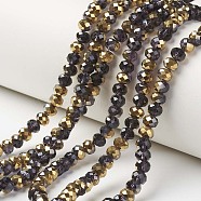 Electroplate Transparent Glass Beads Strands, Half Golden Plated, Faceted, Rondelle, Indigo, 4x3mm, Hole: 0.4mm, about 130pcs/strand, 16.54 inch(42cm)(EGLA-A034-T4mm-O16)