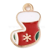 Alloy Enamel Pendants, Christmas Theme, Light Gold, Christmas Socking, 17x12.5x1.3mm, Hole: 1.8mm(ENAM-Z003-01I-KCG)