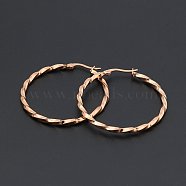 Titanium Steel Hoop Earrings, Twisted Ring Shape, Rose Gold, 12 Gauge, 20x2mm(STAS-TAC0001-11B-RG)