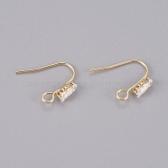 Brass Earring Hooks, Ear Wire, with Clear Cubic Zirconia and Horizontal Loop, Long-Lasting Plated, Real 14K Gold Plated, 16x13x3.5mm, Hole: 2mm, Pin: 0.8mm(X-KK-L198-013G)